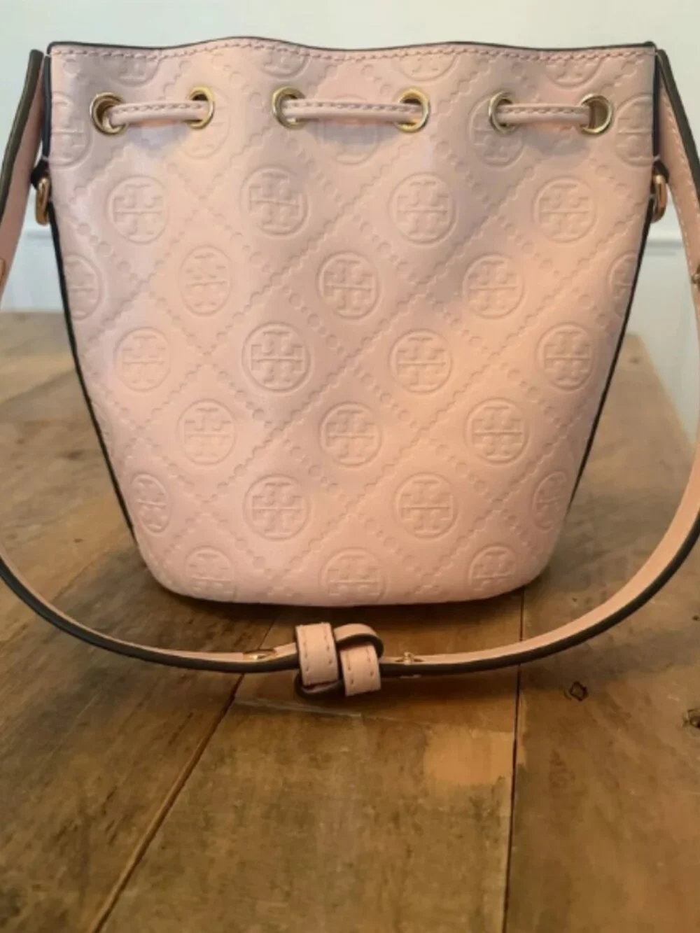 TORY BURCH Mini T Monogram Leather Bucket Bag Pink Women's